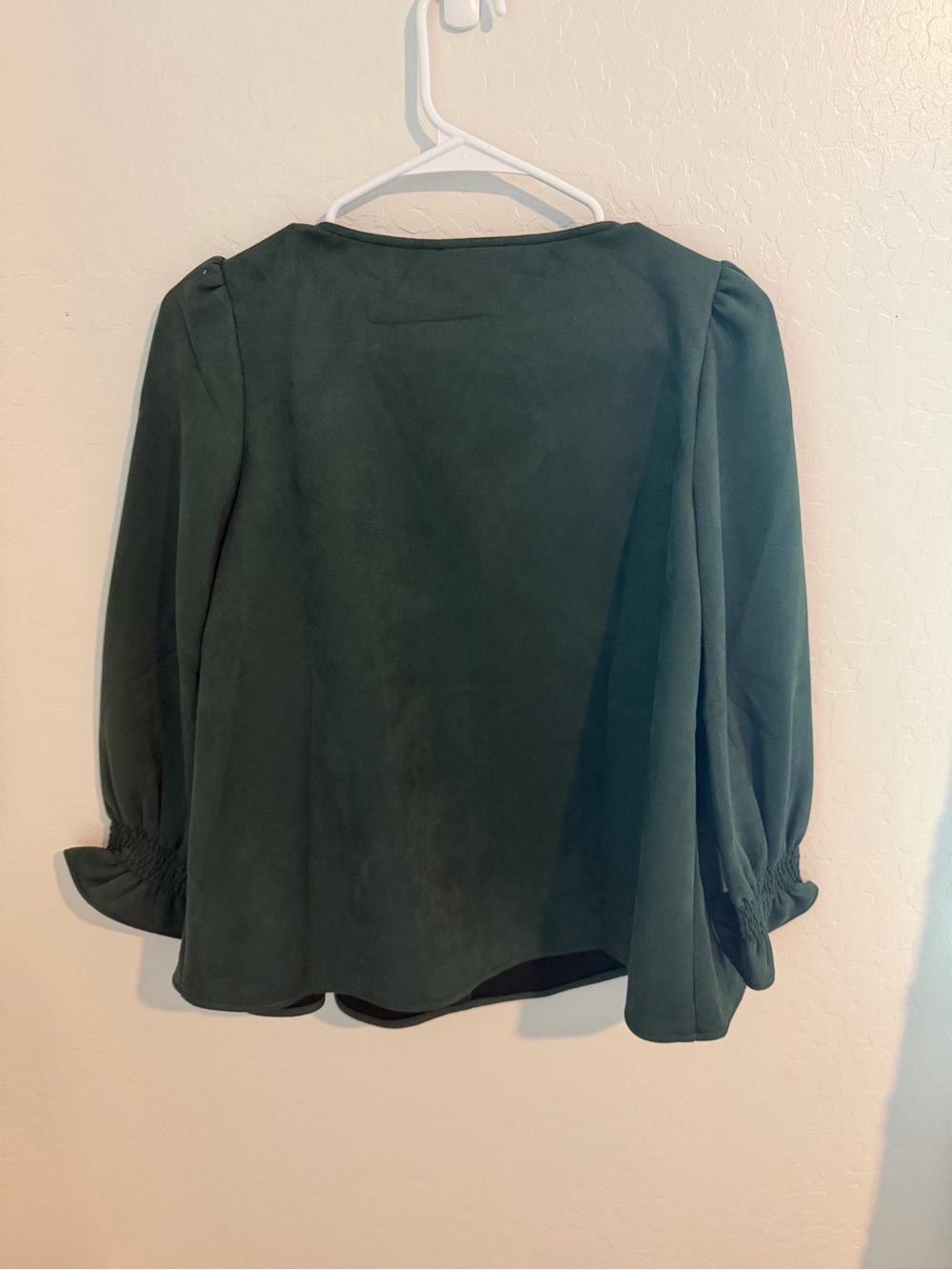 Tuckernuck Forest Green V-Neck Puff Sleeve Blouse - Picture 2 of 3